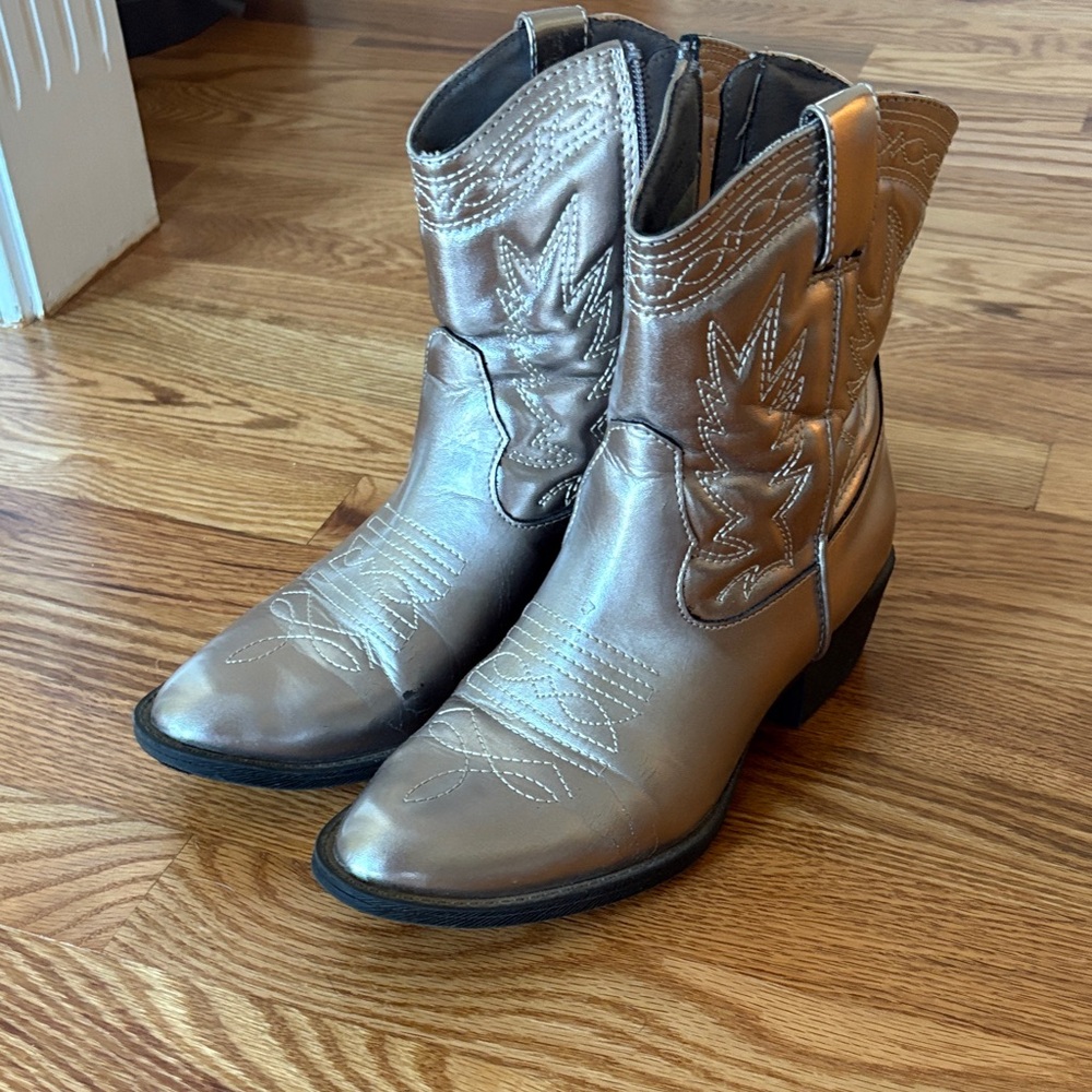Free People Metallic Silver Western Ankle Booties